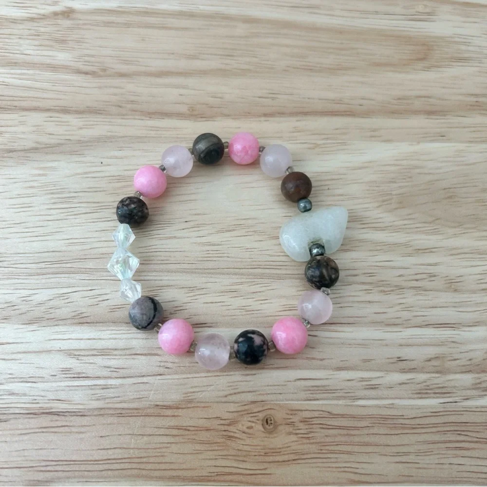 Handmade Pink Gemstone Children’s Bracelet – Rose Quartz & Rhodonite Beads
